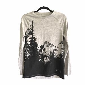 ROOTS Canada Crew Neck Long Sleeve T-Shirt Nature Trees Gray Black XS